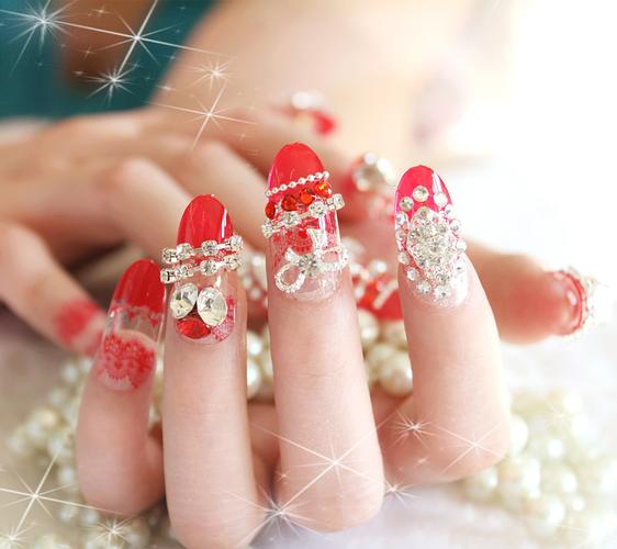 新娘美甲片指甲贴片 甲片成品红色假指甲手